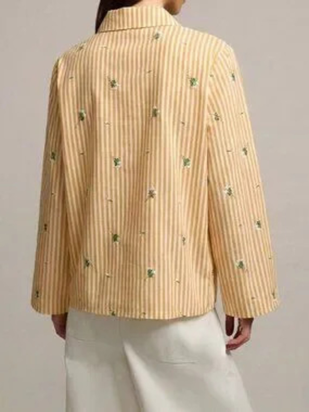 Yellow Casual Women's Blouse with Chinese Buttons, Striped & Floral Print